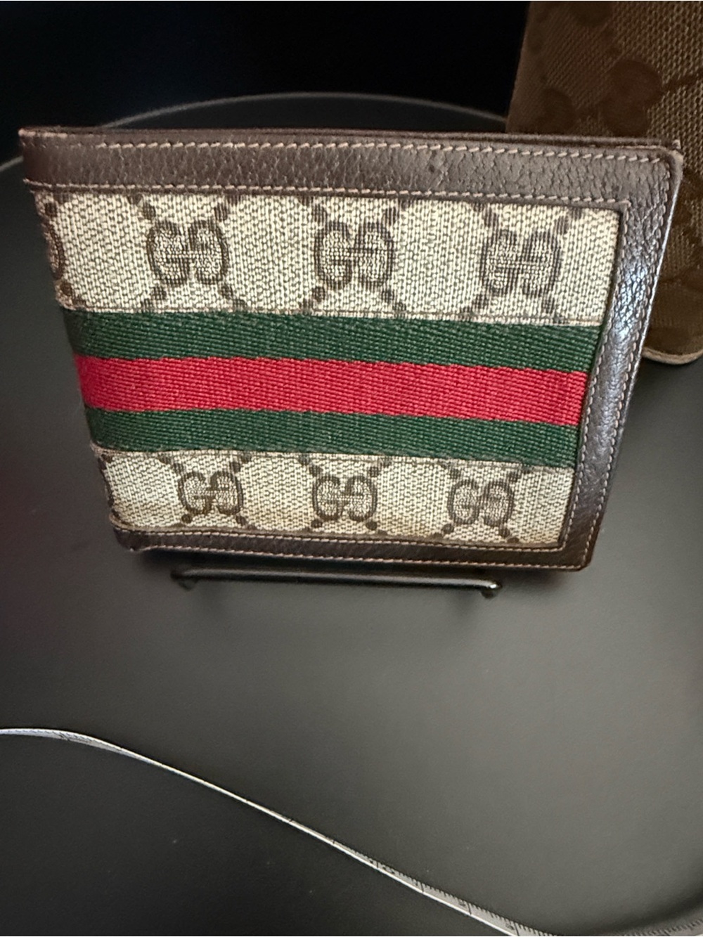 Gucci Brown GG Canvas Wallet with Green and Red Web Stripe